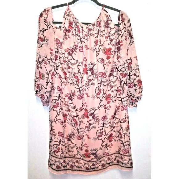 Womens dress floral cold shoulder sheath Stretch Sz M peachy Pink Max Edition - Picture 2 of 11